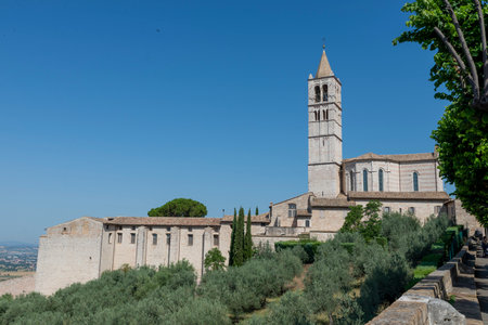 assisi,italy july 11 2020 :landscape of basilica of santa chiaraのeditorial素材