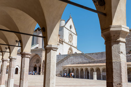 assisi,italy july 11 2020 :basilica of san francesco of assisiのeditorial素材