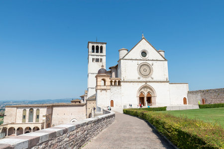 assisi,italy july 11 2020 :basilica of san francesco of assisiのeditorial素材