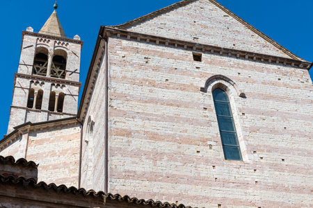 assisi,italy july 11 2020 :basilica of santa chiara di assisi and its architectureのeditorial素材