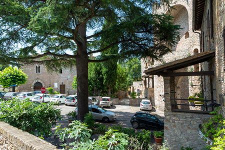 assisi,italy july 11 2020 :garden located near the door of San Pietro di Assisiのeditorial素材