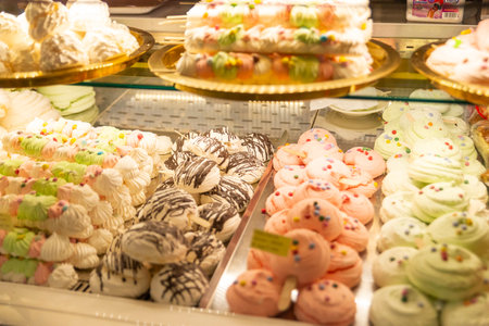 assisi,italy july 11 2020:wonderful desserts in the pastry shopのeditorial素材