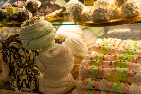 assisi,italy july 11 2020:wonderful desserts in the pastry shopのeditorial素材