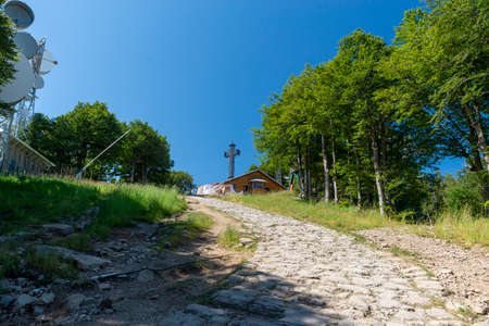 summit of mount amiata where there is a metal crossの写真素材
