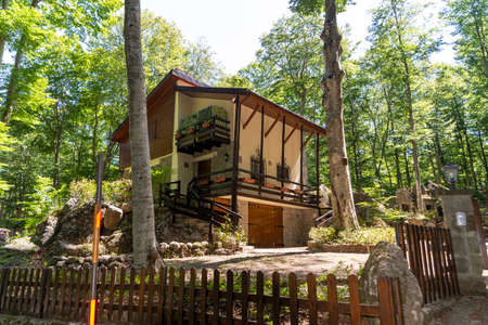 wooden huts for rentals during the year in monte amiataの写真素材