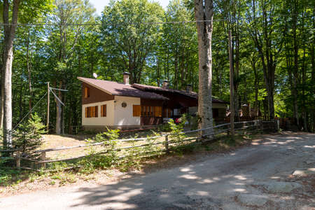 wooden huts for rentals during the year in monte amiataの写真素材