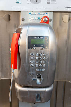 public telecom telephone booth on a pedestalの写真素材