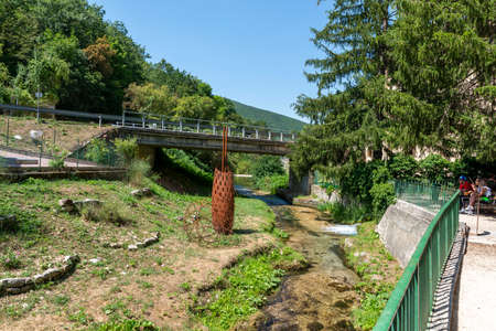 Bridge over the river outside the town of Resiliaの写真素材