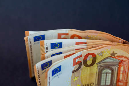 Detail of 50 euro banknotes