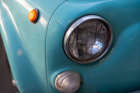 detail of a light blue vintage fiat 500のeditorial素材