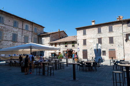 piazza Bosone in the center of the town of Gubbioのeditorial素材