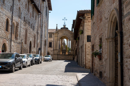 statue of Sant Ubaldo, patron saint of the town of Gubbioのeditorial素材