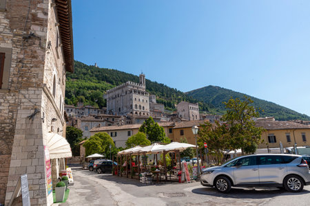 view of Gubbio seen from the square of Quaranta Martiriのeditorial素材