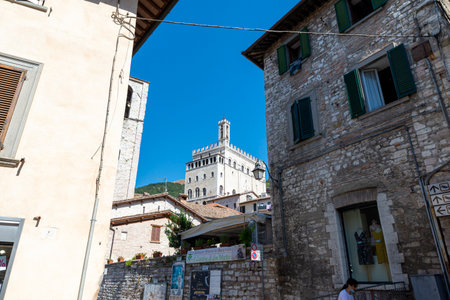 street of Repubblica in the town of Gubbioのeditorial素材