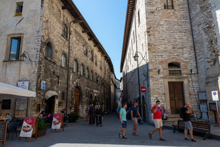 street cavour in the heart of the town of Gubbioのeditorial素材