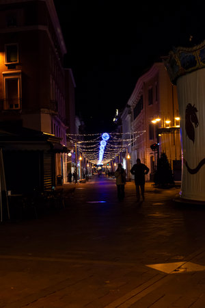 Christmas decorations in the city with light strips and projectionsのeditorial素材