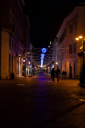 Christmas decorations in the city with light strips and projectionsのeditorial素材