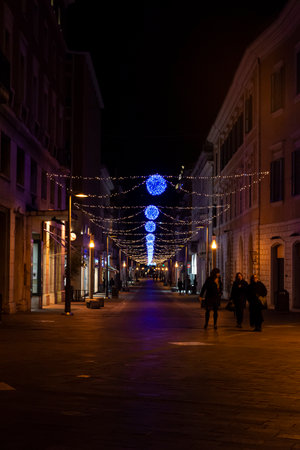 Christmas decorations in the city with light strips and projectionsのeditorial素材