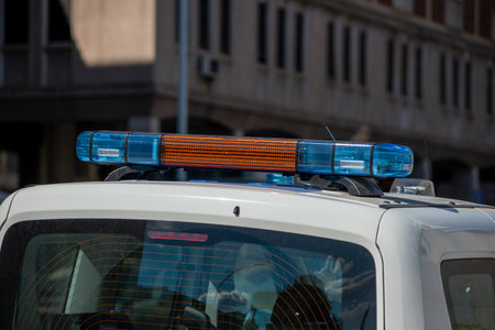 detail of flashing lights of a municipal police carのeditorial素材