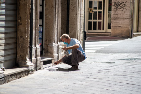 house painter at work on a shopのeditorial素材