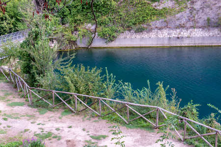 panorama of lake narni seen from the town of narniの写真素材