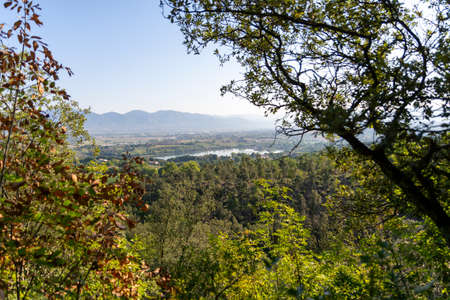 panorama of lake narni seen from the town of narniの写真素材