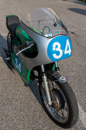 TERNI, ITALY SEPTEMBER 18 2020: detail of a vintage Kawasaky 500 motorcycleのeditorial素材