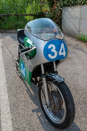 TERNI, ITALY SEPTEMBER 18 2020: detail of a vintage Kawasaky 500 motorcycleのeditorial素材