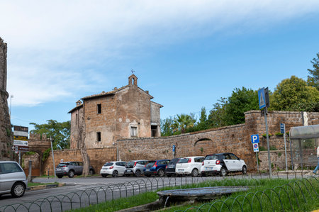 nepi, italy september 26 2020: Roman aqueduct the Bottata of the town of Nepiのeditorial素材