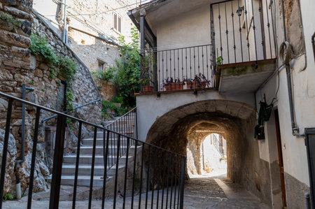 miranda, italy october 01 2020: architecture of alleys, squares and buildings in the town of Mirandaのeditorial素材