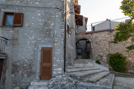miranda, italy october 01 2020: architecture of alleys, squares and buildings in the town of Mirandaのeditorial素材