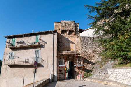 miranda, italy october 01 2020: architecture of alleys, squares and buildings in the town of Mirandaのeditorial素材