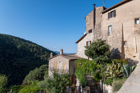 miranda, italy october 01 2020: architecture of alleys, squares and buildings in the town of Mirandaのeditorial素材