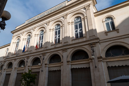 rieti, italy october 02 2020: court of the city of rieti outside the historic centerのeditorial素材