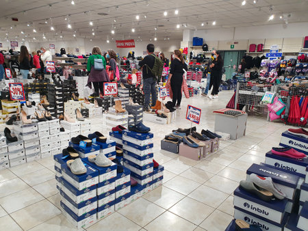 terni.italy october 12 2020: in-store leather goods during sales periodsのeditorial素材
