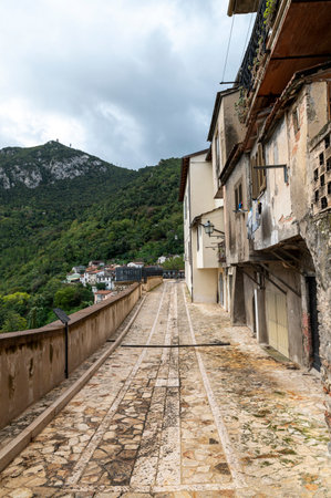 terni, italy october 16 2020: architecture of glimpses of the narrow streets of the town of Papignoのeditorial素材