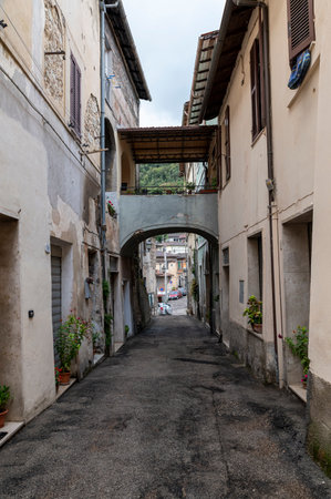 terni, italy october 16 2020: architecture of glimpses of the narrow streets of the town of Papignoのeditorial素材