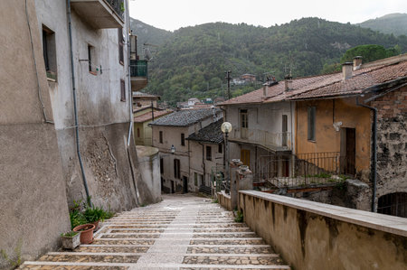 terni, italy october 16 2020: architecture of glimpses of the narrow streets of the town of Papignoのeditorial素材
