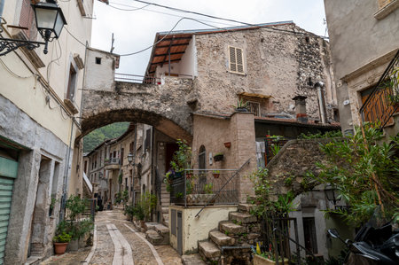 terni, italy october 16 2020: architecture of glimpses of the narrow streets of the town of Papignoのeditorial素材