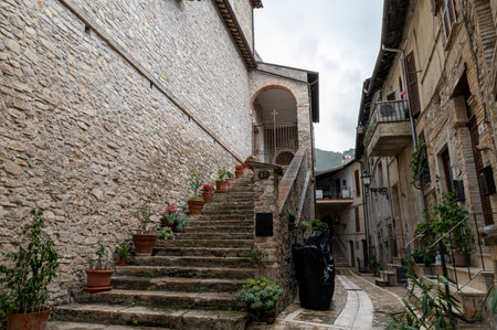 terni, italy october 16 2020: architecture of glimpses of the narrow streets of the town of Papignoのeditorial素材