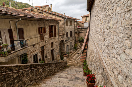 terni, italy october 16 2020: architecture of glimpses of the narrow streets of the town of Papignoのeditorial素材