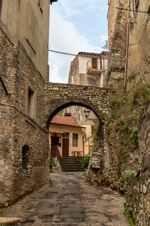 terni, italy october 16 2020: architecture of glimpses of the narrow streets of the town of Papignoのeditorial素材