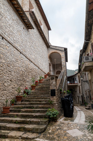 terni, italy october 16 2020: architecture of glimpses of the narrow streets of the town of Papignoのeditorial素材