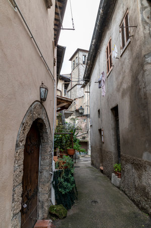 terni, italy october 16 2020: architecture of glimpses of the narrow streets of the town of Papignoのeditorial素材