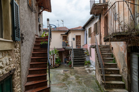 terni, italy october 16 2020: architecture of glimpses of the narrow streets of the town of Papignoのeditorial素材