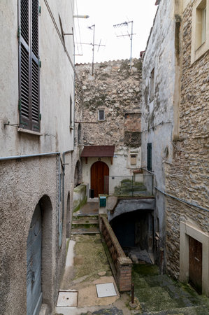 terni, italy october 16 2020: vintage padlock on an ancient door of a countryのeditorial素材