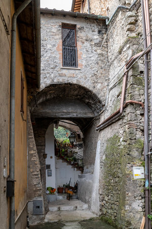 terni, italy october 16 2020: vintage padlock on an ancient door of a countryのeditorial素材