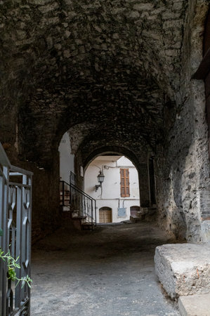 terni, italy october 16 2020: vintage padlock on an ancient door of a countryのeditorial素材