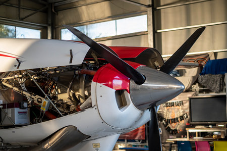 terni, italy october 18 2020: light aircraft from flight school stationary in storageのeditorial素材