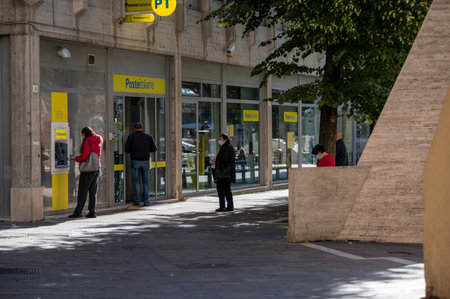 terni, italy october 21 2020: line in front of a post officeのeditorial素材